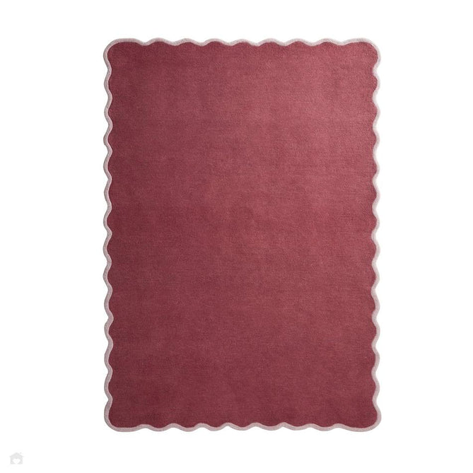 Scalloped Elsie Modern Plain Scalloped Border Hand-Woven Wool Coral Pink/Lilac Rug 200x290 cm