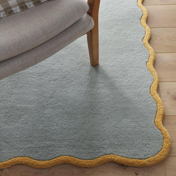 Scalloped Elsie Modern Plain Scalloped Border Hand-Woven Wool Duck Egg Blue/Ochre Rug-Origins-Rug Love - The Most Loved Rug Store