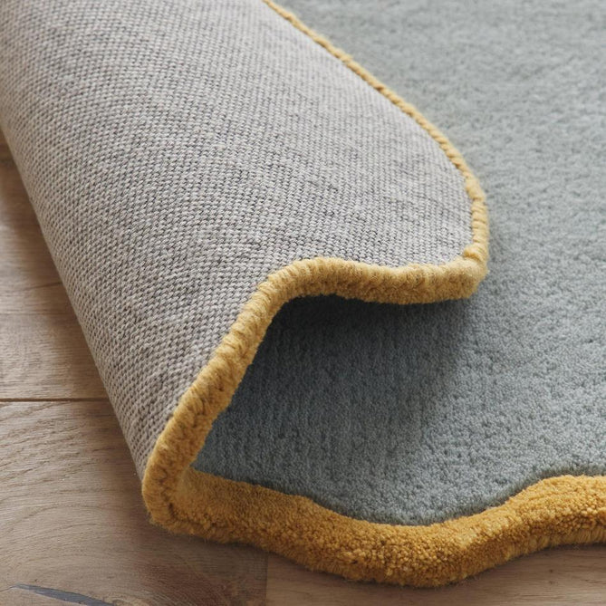 Scalloped Elsie Modern Plain Scalloped Border Hand-Woven Wool Duck Egg Blue/Ochre Rug-Origins-Rug Love - The Most Loved Rug Store