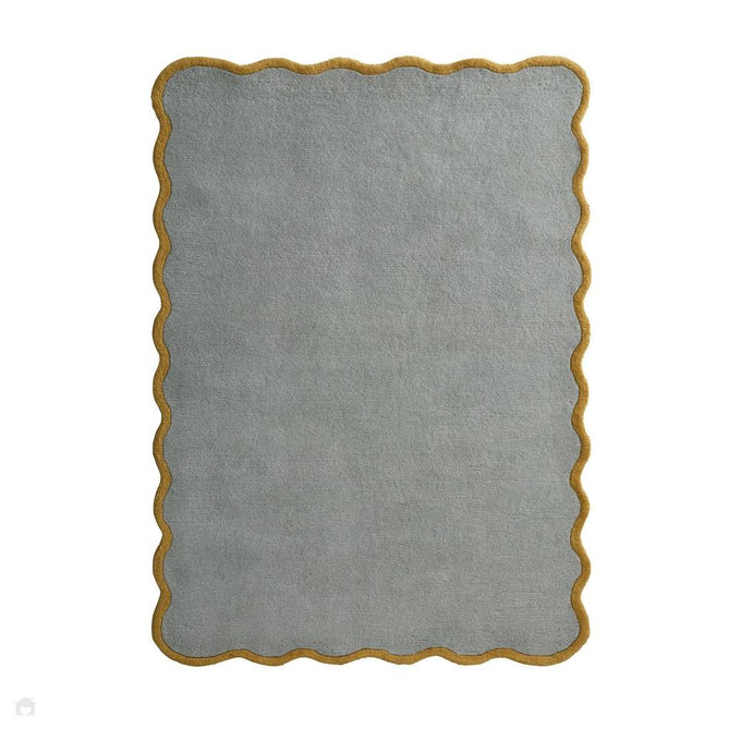 Scalloped Elsie Modern Plain Scalloped Border Hand-Woven Wool Duck Egg Blue/Ochre Rug-Origins-Rug Love - The Most Loved Rug Store