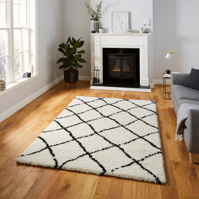 Scandi Berber G257 Modern Moroccan Berber Soft Plush Boho Shaggy White/Black Rug-Think Rugs-Rug Love - The Most Loved Rug Store