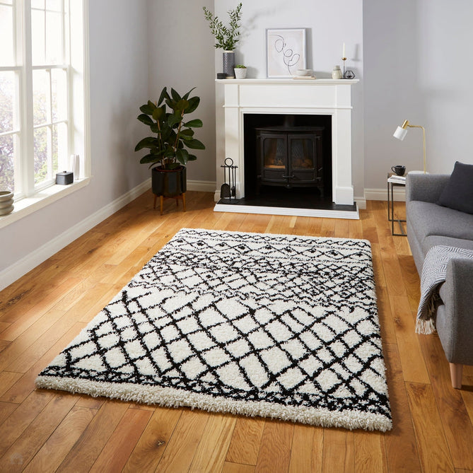 Scandi Berber G274 Modern Moroccan Berber Soft Plush Boho Shaggy White/Black Rug-Think Rugs-Rug Love - The Most Loved Rug Store