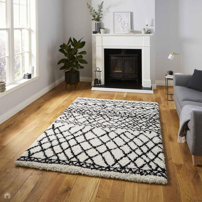 Scandi Berber G274 Modern Moroccan Berber Soft Plush Boho Shaggy White/Black Rug-Think Rugs-Rug Love - The Most Loved Rug Store