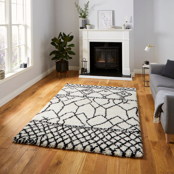 Scandi Berber G276 Modern Moroccan Berber Soft Plush Boho Shaggy White/Black Rug-Think Rugs-Rug Love - The Most Loved Rug Store