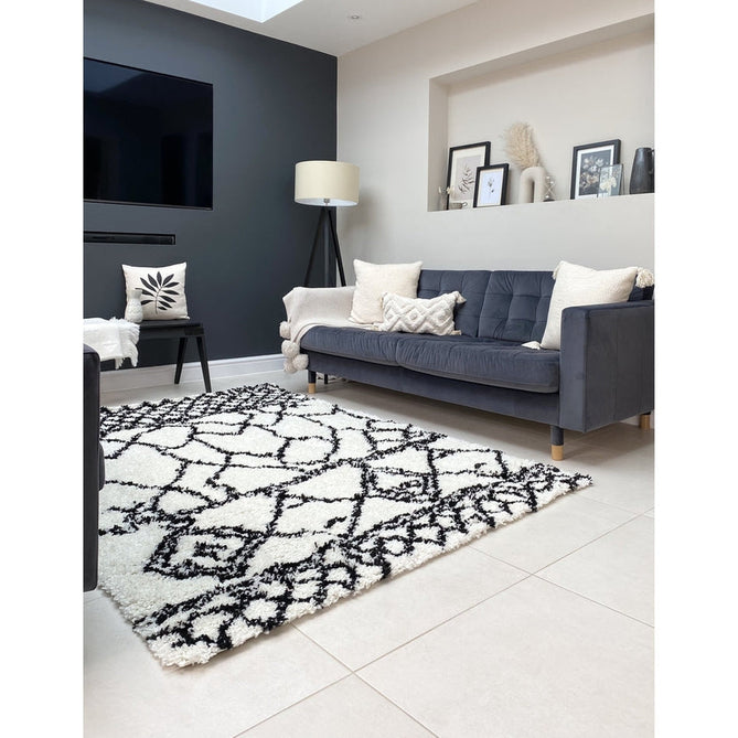Scandi Berber G276 Modern Moroccan Berber Soft Plush Boho Shaggy White/Black Rug-Think Rugs-Rug Love - The Most Loved Rug Store