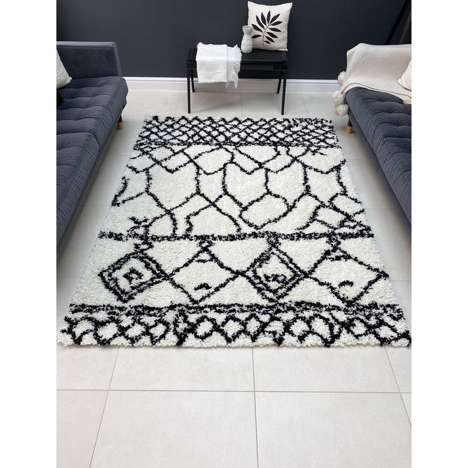 Scandi Berber G276 Modern Moroccan Berber Soft Plush Boho Shaggy White/Black Rug-Think Rugs-Rug Love - The Most Loved Rug Store