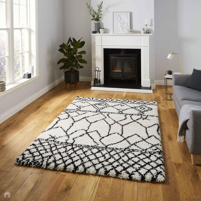 Scandi Berber G276 Modern Moroccan Berber Soft Plush Boho Shaggy White/Black Rug-Think Rugs-Rug Love - The Most Loved Rug Store