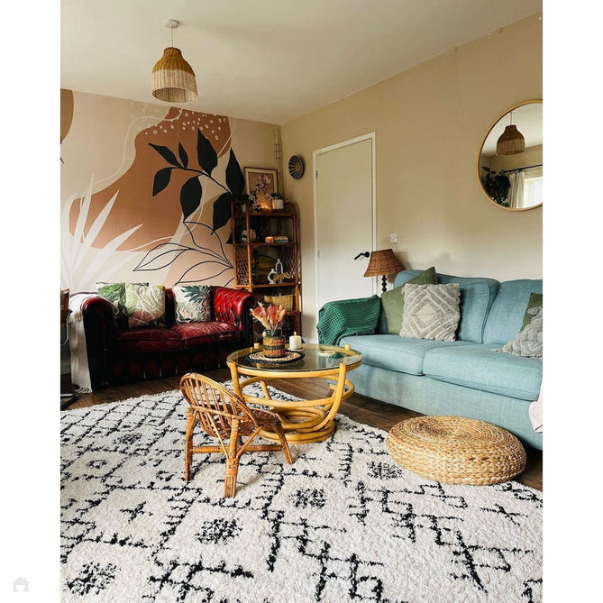 Scandi-Boho RL01 Modern Moroccan Berber Soft Plush Shaggy White/Black Rug-Rug Love Exclusive-Rug Love - The Most Loved Rug Store