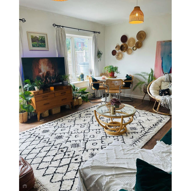 Scandi-Boho RL01 Modern Moroccan Berber Soft Plush Shaggy White/Black Rug-Rug Love Exclusive-Rug Love - The Most Loved Rug Store
