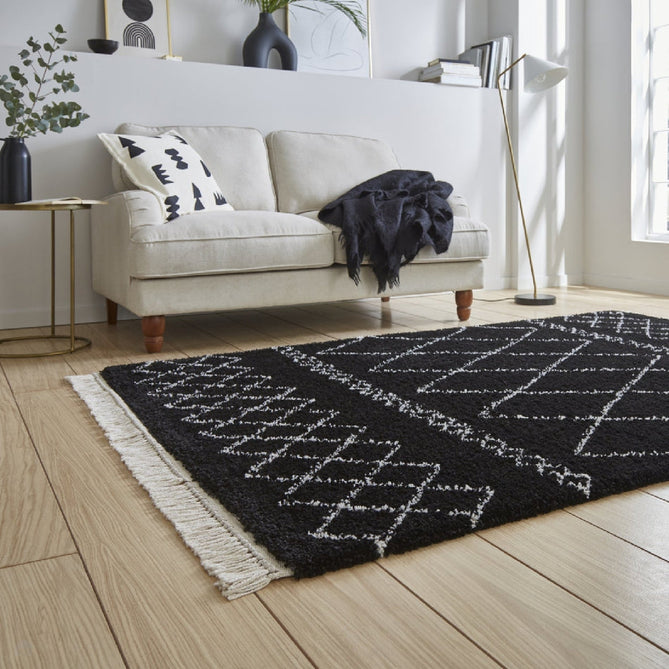 Scandi-Boho RL02 Modern Moroccan Berber Soft Plush Shaggy Black/Cream Rug-Rug Love Exclusive-Rug Love - The Most Loved Rug Store