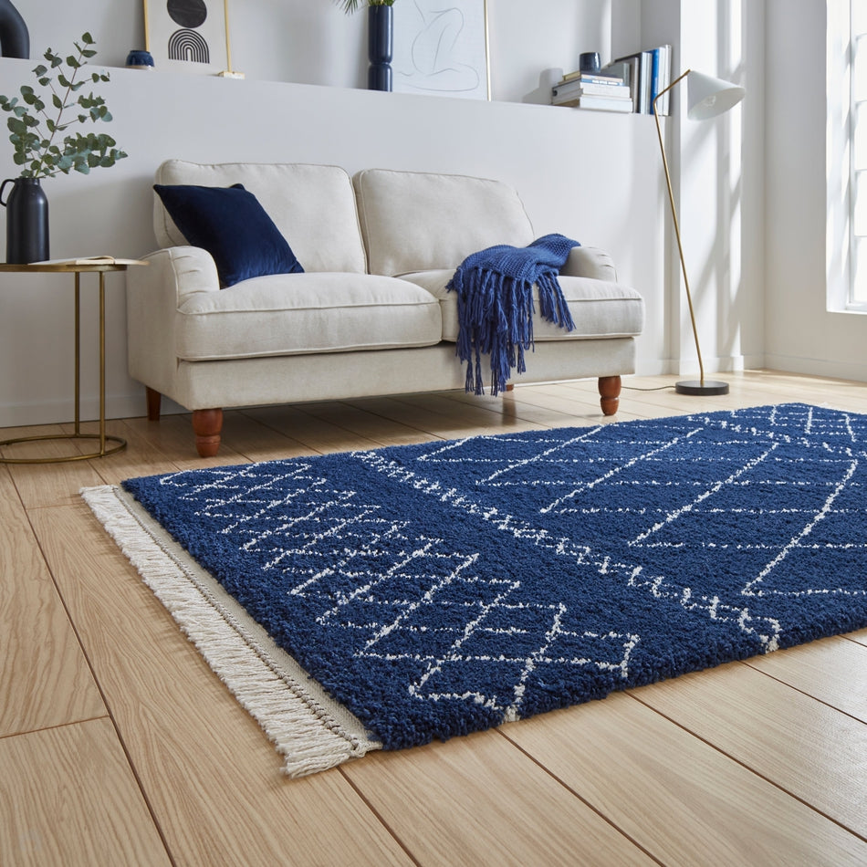 On Sale Scandi-Boho RL02 Modern Moroccan Berber Soft Plush Shaggy Navy ...