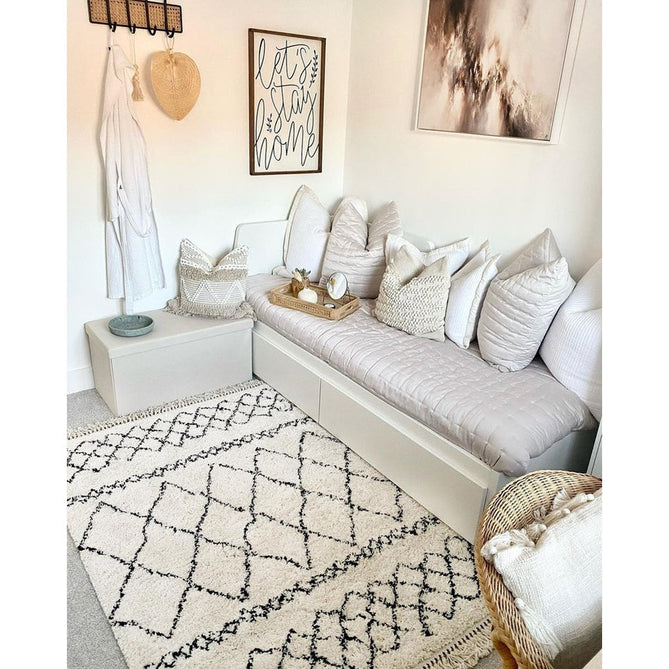 Scandi-Boho RL02 Modern Moroccan Berber Soft Plush Shaggy White/Black Rug-Rug Love Exclusive-Rug Love - The Most Loved Rug Store