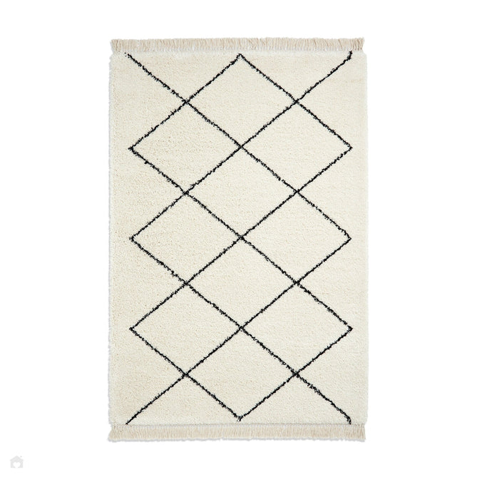 Scandi-Boho RL03 Modern Moroccan Berber Soft Plush Shaggy White/Black Rug 200 x 290 cm