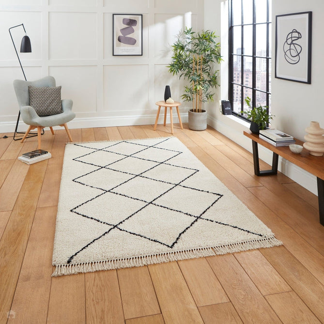 Scandi-Boho RL03 Modern Moroccan Berber Soft Plush Shaggy White/Black Rug 200 x 290 cm