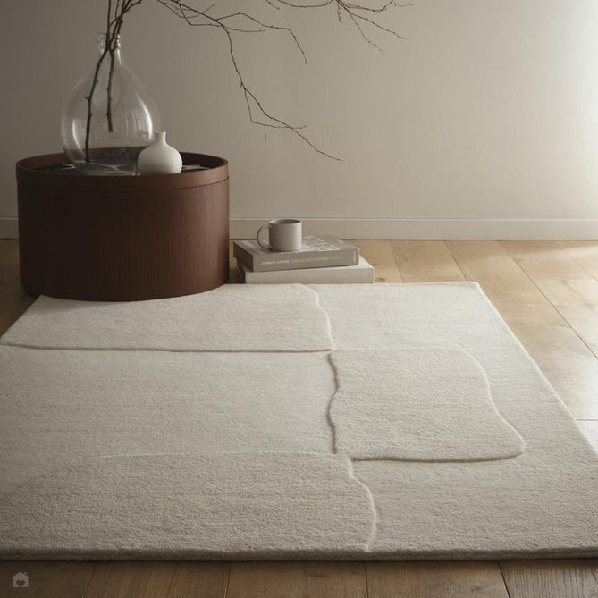 Sculptured Boulder Modern Plain Abstract Hand-Woven Carved 3D Effect Hi-Lo Wool Cream Rug 200 x 290 cm