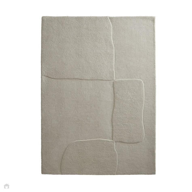 Sculptured Boulder Modern Plain Abstract Hand-Woven Carved 3D Effect Hi-Lo Wool Cream Rug 200 x 290 cm