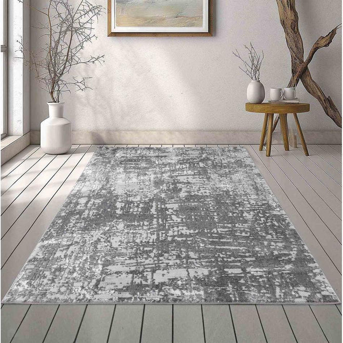Serenity 205 SRN05 Modern Abstract Subtle Linear Painterly Grid Distressed Metallic Shimmer Soft Textured Hi-Lo Polyblend Short Pile Cool Grey/Steel Grey/Soft Silver/Charcoal/Ivory Rug-Desire Rugs-Rug Love - The Most Loved Rug Store