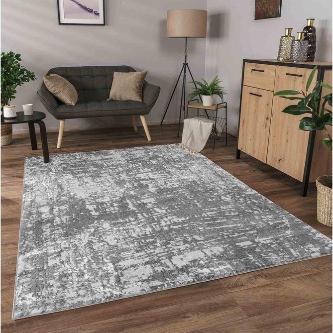 Serenity 205 SRN05 Modern Abstract Subtle Linear Painterly Grid Distressed Metallic Shimmer Soft Textured Hi-Lo Polyblend Short Pile Cool Grey/Steel Grey/Soft Silver/Charcoal/Ivory Rug-Desire Rugs-Rug Love - The Most Loved Rug Store