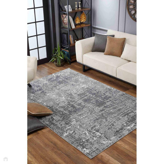 Serenity 205 SRN05 Modern Abstract Subtle Linear Painterly Grid Distressed Metallic Shimmer Soft Textured Hi-Lo Polyblend Short Pile Cool Grey/Steel Grey/Soft Silver/Charcoal/Ivory Rug-Desire Rugs-Rug Love - The Most Loved Rug Store