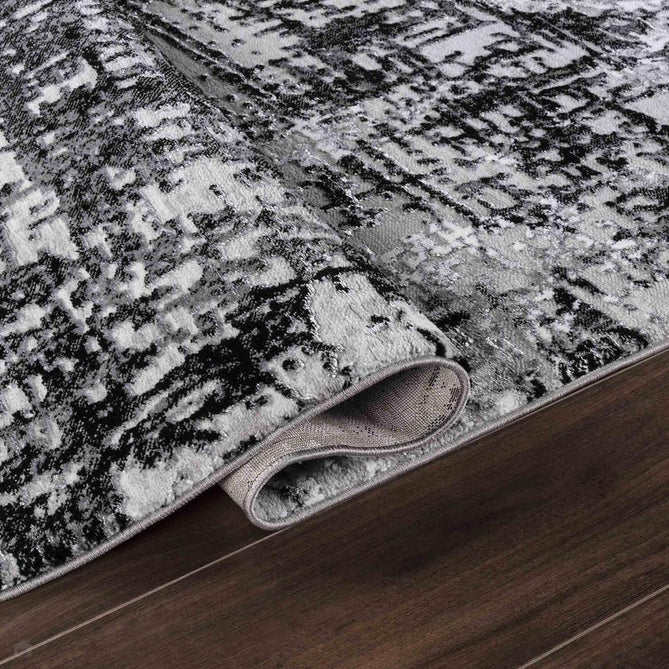 Serenity 205 SRN05 Modern Abstract Subtle Linear Painterly Grid Distressed Metallic Shimmer Soft Textured Hi-Lo Polyblend Short Pile Mid Grey/Charcoal Black/Light Grey/Off White Rug-Desire Rugs-Rug Love - The Most Loved Rug Store