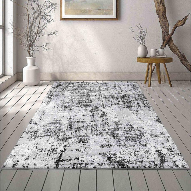 Serenity 205 SRN05 Modern Abstract Subtle Linear Painterly Grid Distressed Metallic Shimmer Soft Textured Hi-Lo Polyblend Short Pile Mid Grey/Charcoal Black/Light Grey/Off White Rug-Desire Rugs-Rug Love - The Most Loved Rug Store