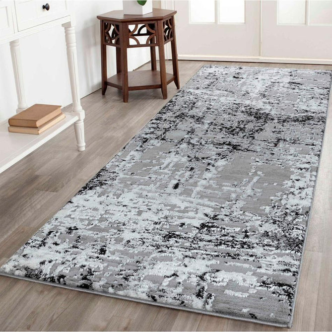 Serenity 205 SRN05 Modern Abstract Subtle Linear Painterly Grid Distressed Metallic Shimmer Soft Textured Hi-Lo Polyblend Short Pile Mid Grey/Charcoal Black/Light Grey/Off White Rug-Desire Rugs-Rug Love - The Most Loved Rug Store