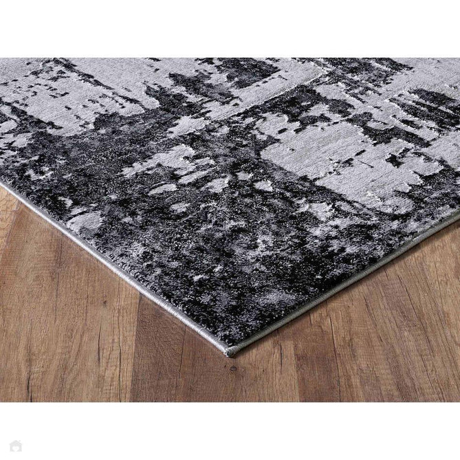 Serenity 205 SRN05 Modern Abstract Subtle Linear Painterly Grid Distressed Metallic Shimmer Soft Textured Hi-Lo Polyblend Short Pile Mid Grey/Charcoal Black/Light Grey/Off White Rug-Desire Rugs-Rug Love - The Most Loved Rug Store