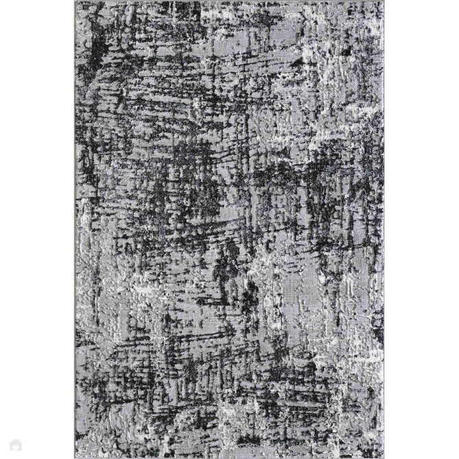 Serenity 205 SRN05 Modern Abstract Subtle Linear Painterly Grid Distressed Metallic Shimmer Soft Textured Hi-Lo Polyblend Short Pile Mid Grey/Charcoal Black/Light Grey/Off White Rug-Desire Rugs-Rug Love - The Most Loved Rug Store