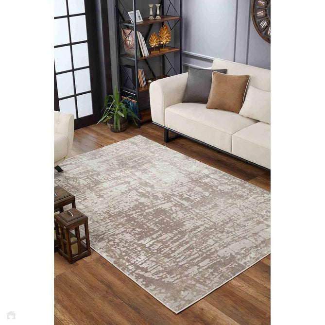Serenity 205 SRN05 Modern Abstract Subtle Linear Painterly Grid Distressed Metallic Shimmer Soft Textured Hi-Lo Polyblend Short Pile Stone Beige/Taupe/Ivory/Pale Grey/Light Cream Rug-Desire Rugs-Rug Love - The Most Loved Rug Store