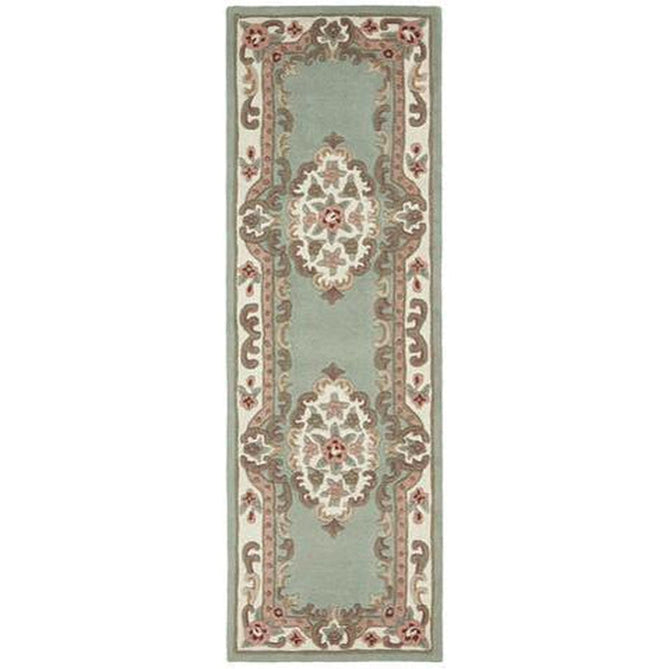 Shensi Traditional Floral Aubusson Medallion Border French-Style Hand-Carved Hi-Low Textured Soft Durable Wool Green Rug-Origins-Rug Love - The Most Loved Rug Store