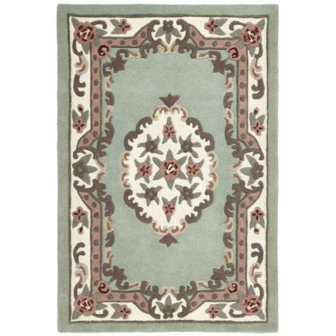 Shensi Traditional Floral Aubusson Medallion Border French-Style Hand-Carved Hi-Low Textured Soft Durable Wool Green Rug-Origins-Rug Love - The Most Loved Rug Store
