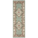 Shensi Traditional Floral Aubusson Medallion Border French-Style Hand-Carved Hi-Low Textured Soft Durable Wool Green Runner