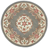 Shensi Traditional Floral Aubusson Medallion Border French-Style Hand-Carved Hi-Low Textured Soft Durable Wool Grey Round Rug