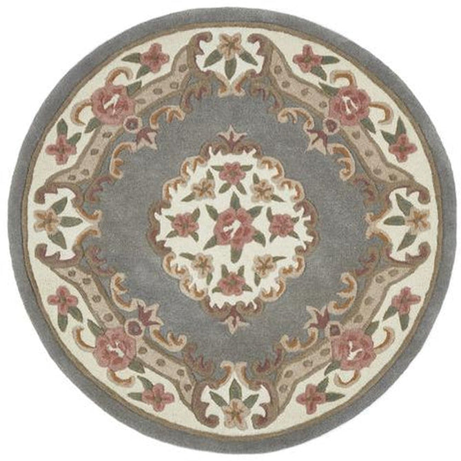 Shensi Traditional Floral Aubusson Medallion Border French-Style Hand-Carved Hi-Low Textured Soft Durable Wool Grey Rug-Origins-Rug Love - The Most Loved Rug Store