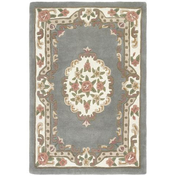 Shensi Traditional Floral Aubusson Medallion Border French-Style Hand-Carved Hi-Low Textured Soft Durable Wool Grey Rug-Origins-Rug Love - The Most Loved Rug Store