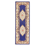 Shensi Traditional Floral Aubusson Medallion Border French-Style Hand-Carved Hi-Low Textured Soft Durable Wool Navy Runner