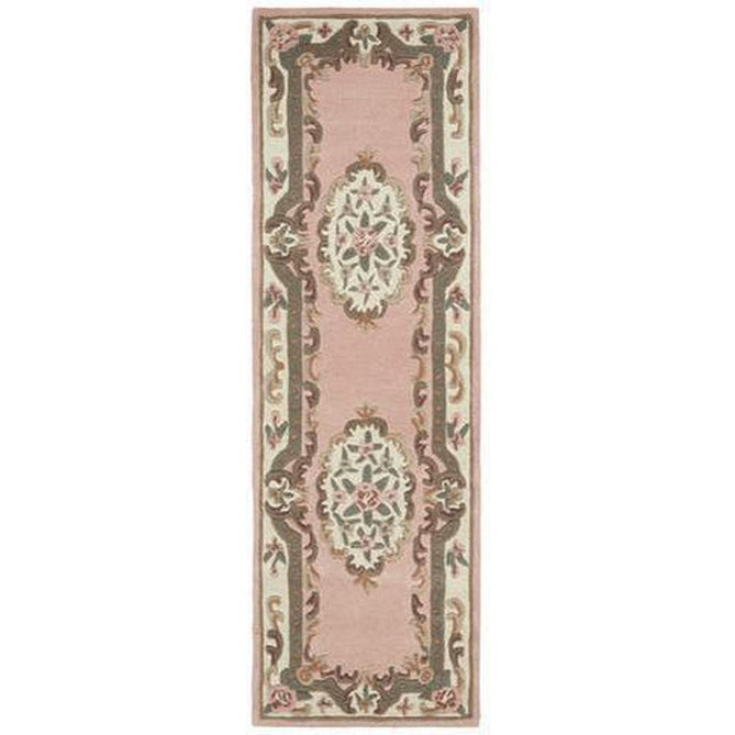 Shensi Traditional Floral Aubusson Medallion Border French-Style Hand-Carved Hi-Low Textured Soft Durable Wool Pink Runner-Origins-Rug Love - The Most Loved Rug Store