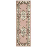 Shensi Traditional Floral Aubusson Medallion Border French-Style Hand-Carved Hi-Low Textured Soft Durable Wool Pink Runner
