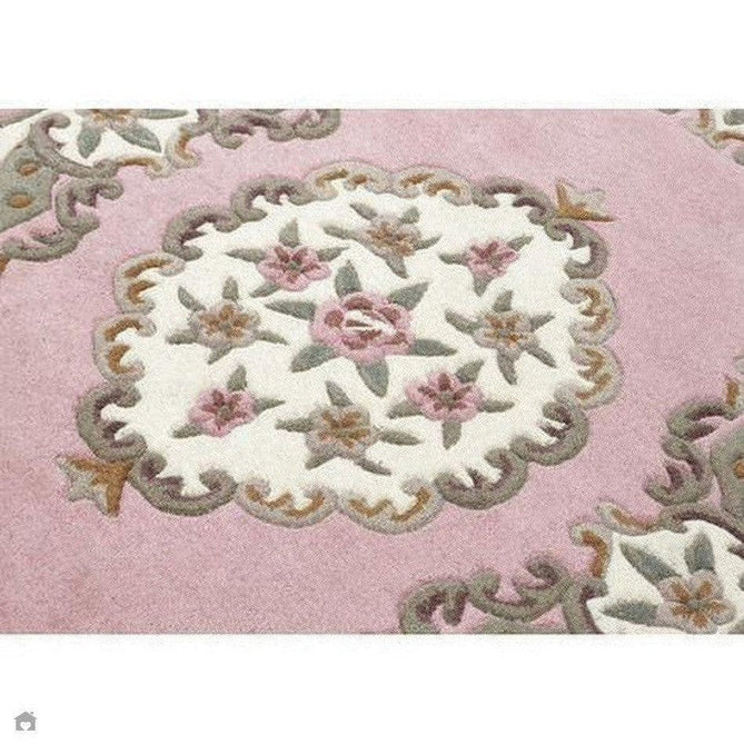 Shensi Traditional Floral Aubusson Medallion Border French-Style Hand-Carved Hi-Low Textured Soft Durable Wool Pink Semi-Circle Half Moon Hearth Rug-Origins-Rug Love - The Most Loved Rug Store