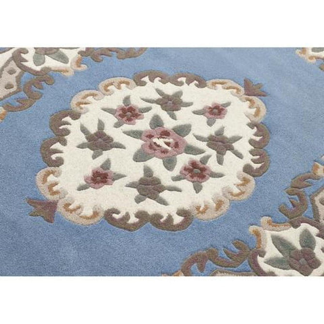 Shensi Traditional Floral Aubusson Medallion Border French-Style Hand-Carved Hi-Low Textured Soft Durable Wool Powder Blue Rug-Origins-Rug Love - The Most Loved Rug Store
