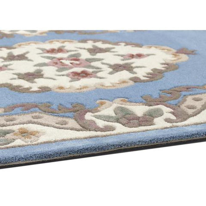 Shensi Traditional Floral Aubusson Medallion Border French-Style Hand-Carved Hi-Low Textured Soft Durable Wool Powder Blue Rug-Origins-Rug Love - The Most Loved Rug Store