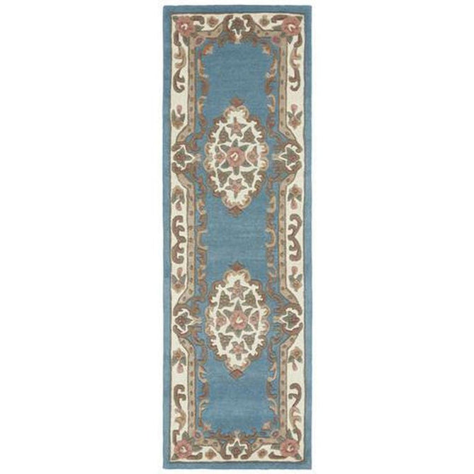 Shensi Traditional Floral Aubusson Medallion Border French-Style Hand-Carved Hi-Low Textured Soft Durable Wool Powder Blue Rug-Origins-Rug Love - The Most Loved Rug Store