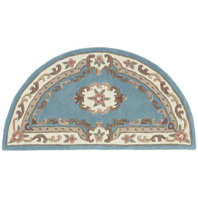Shensi Traditional Floral Aubusson Medallion Border French-Style Hand-Carved Hi-Low Textured Soft Durable Wool Powder Blue Rug-Origins-Rug Love - The Most Loved Rug Store