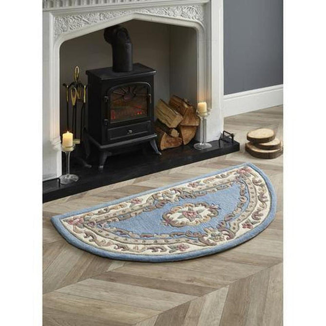 Shensi Traditional Floral Aubusson Medallion Border French-Style Hand-Carved Hi-Low Textured Soft Durable Wool Powder Blue Rug-Origins-Rug Love - The Most Loved Rug Store