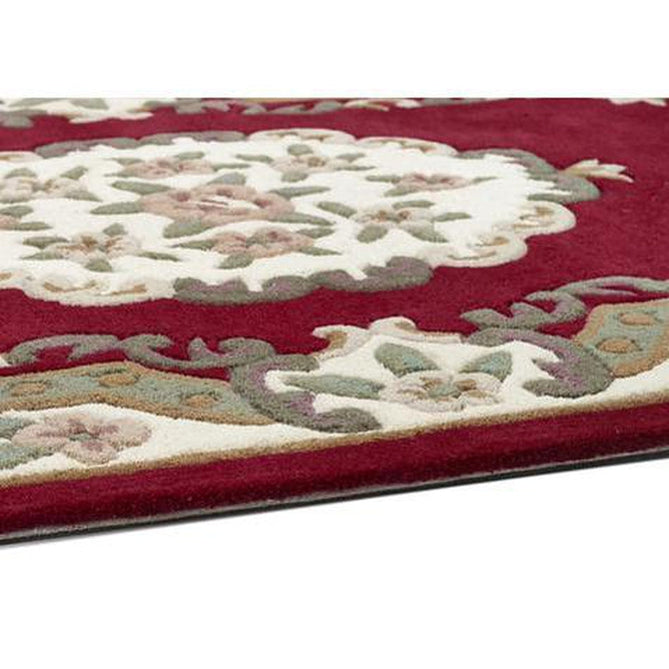 Shensi Traditional Floral Aubusson Medallion Border French-Style Hand-Carved Hi-Low Textured Soft Durable Wool Wine Red Round Rug-Origins-Rug Love - The Most Loved Rug Store