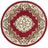 Shensi Traditional Floral Aubusson Medallion Border French-Style Hand-Carved Hi-Low Textured Soft Durable Wool Wine Red Round Rug