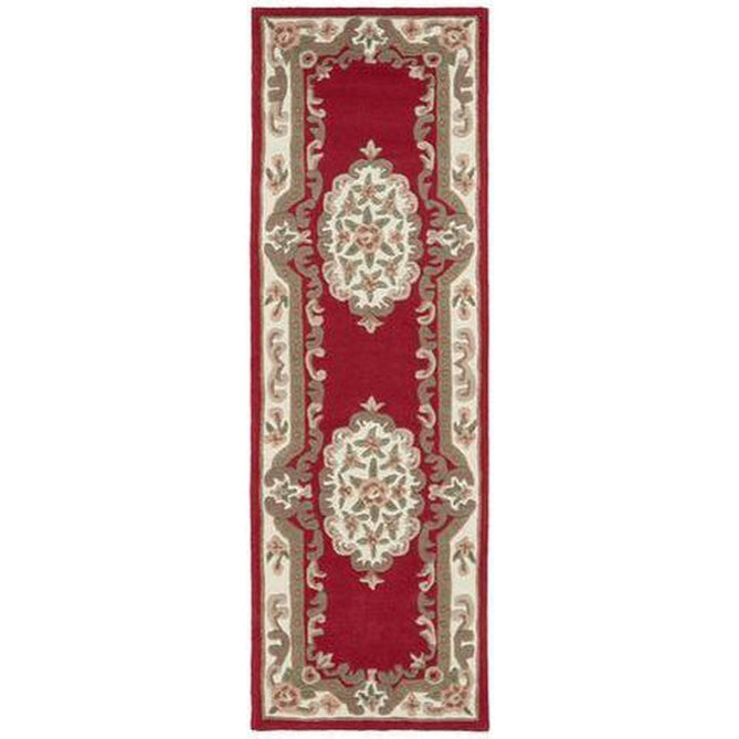 Shensi Traditional Floral Aubusson Medallion Border French-Style Hand-Carved Hi-Low Textured Soft Durable Wool Wine Red Rug-Origins-Rug Love - The Most Loved Rug Store