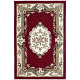 Shensi Traditional Floral Aubusson Medallion Border French-Style Hand-Carved Hi-Low Textured Soft Durable Wool Wine Red Rug