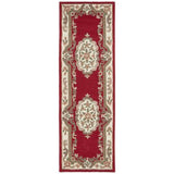 Shensi Traditional Floral Aubusson Medallion Border French-Style Hand-Carved Hi-Low Textured Soft Durable Wool Wine Red Runner