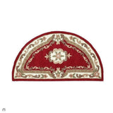 Shensi Traditional Floral Aubusson Medallion Border French-Style Hand-Carved Hi-Low Textured Soft Durable Wool Wine Red Semi-Circle Half Moon Hearth Rug